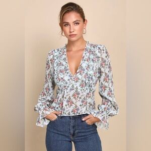 NWT! Lulus Undeniably Darling Blue Chiffon Blouse - M